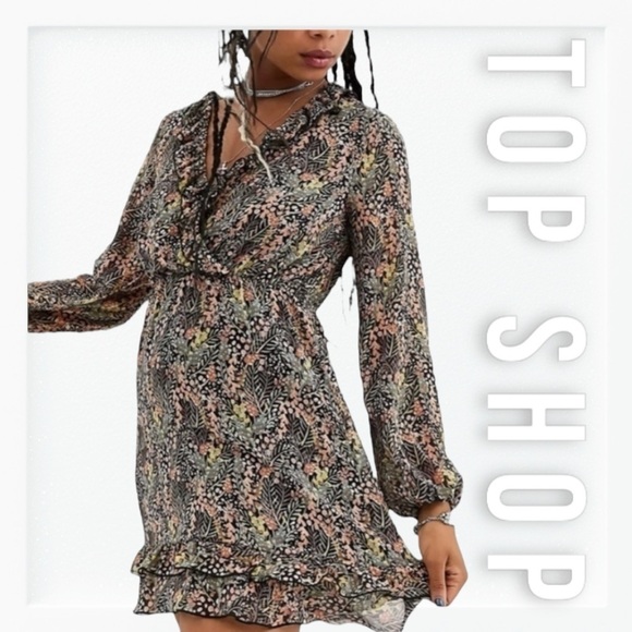 Top Shop Fall Floral Print Ruffle Accent Fit and Flare Dress sz 4 - Picture 1 of 14